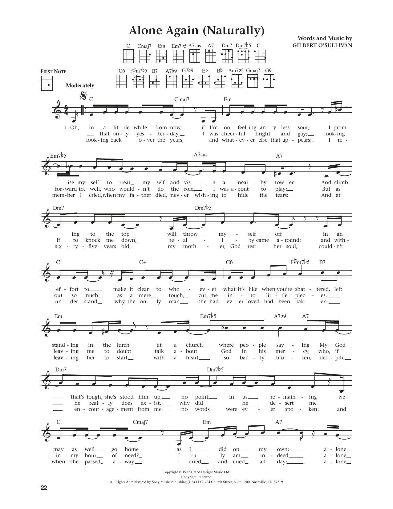 Product gallery: Page 1 of 1 Alone Again (Naturally) (from The Daily Ukulele) (arr. Jim Beloff), Gilbert O'Sullivan