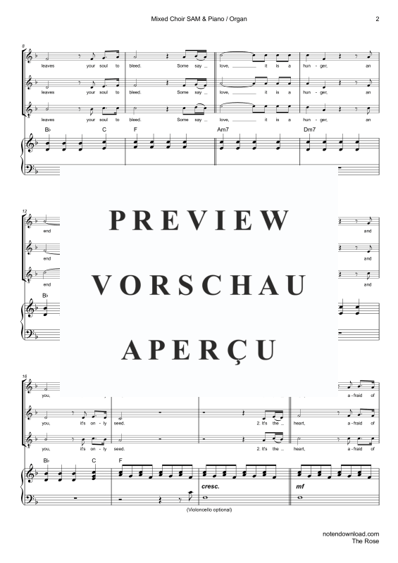 Product gallery: Page 5 of 11 The Rose, Midler, Bette, Trio: Mixed Choir/Ensemble, Piano, and Optional Organ Or Cello - Single Version