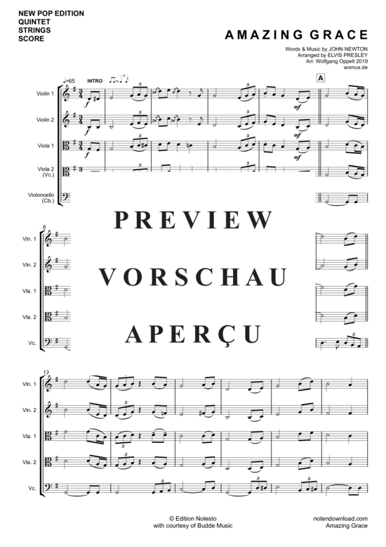 Produktgalerie: Seite 2 von 11 Amazing Grace , Presley, Elvis, (Streicher Quintett/Ensemble)