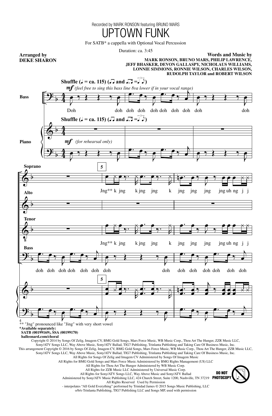 Product gallery: Page 1 of 1 Uptown Funk (feat. Bruno Mars) (arr. Deke Sharon), Mark Ronson