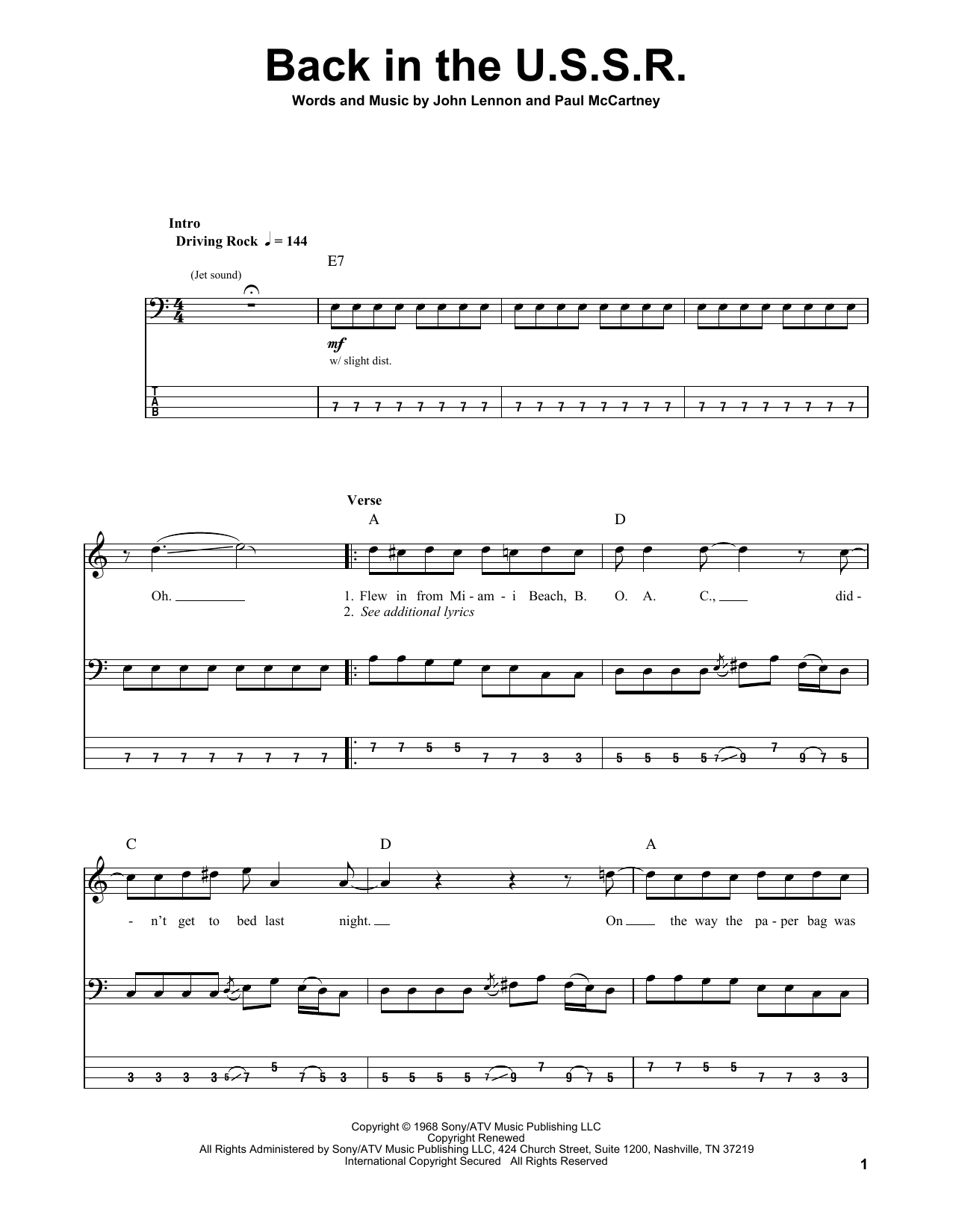 Produktgalerie: Seite 1 von 1 Back In The U.S.S.R., The Beatles, E-Bass