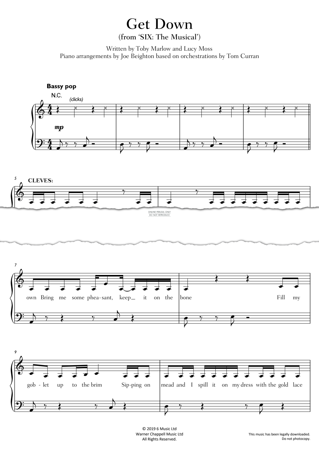 Produktgalerie: Seite 1 von 1 Get Down (from 'SIX: The Musical'), Toby Marlow, Gesang, Klavier