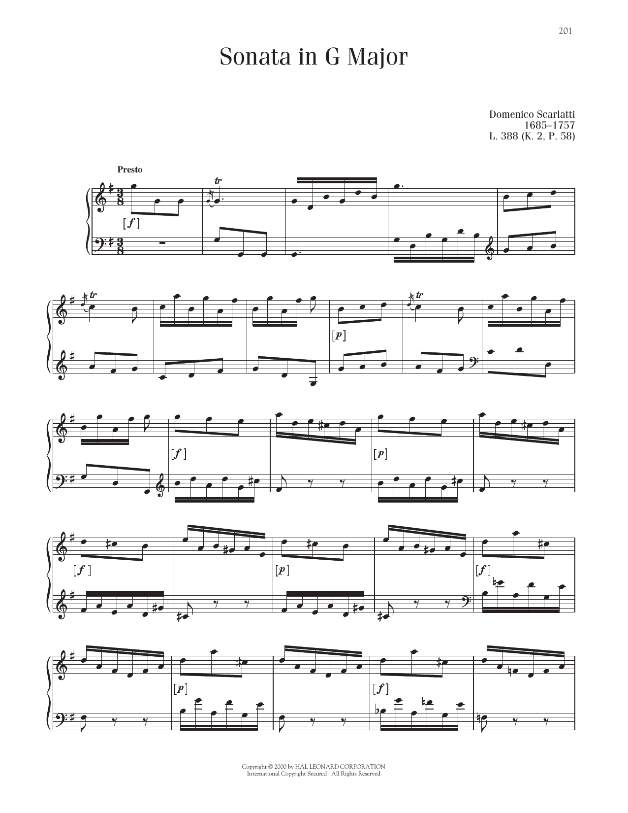 Product picture to: Sonata In G Major, K. 2