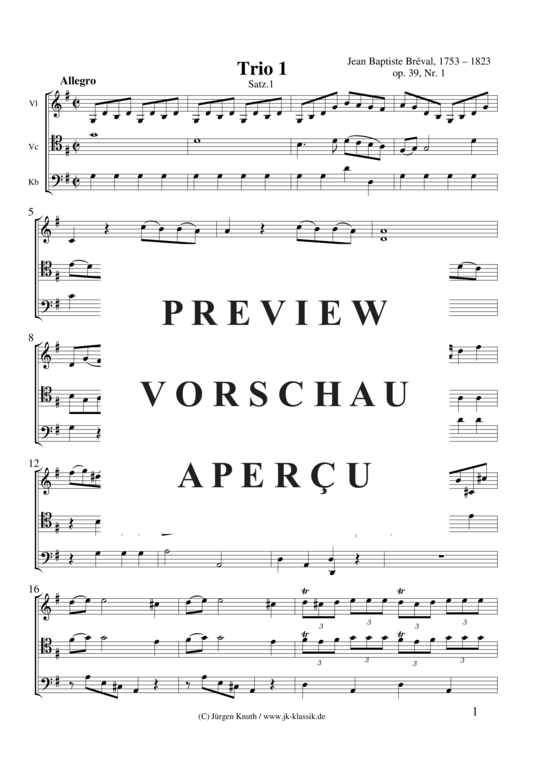 Produktgalerie: Seite 2 von 21 Trio 1 Op. 39, Nr. 1 , , (Streicher Trio für Violine, Violoncello + Kontrabass )
