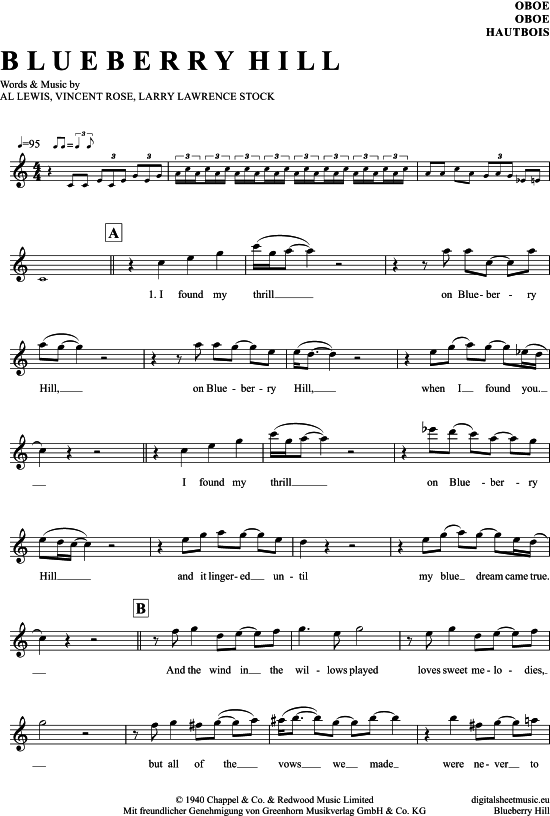 Produktgalerie: Seite 1 von 3 Blueberry Hill , Domino, Fats, (Oboe)