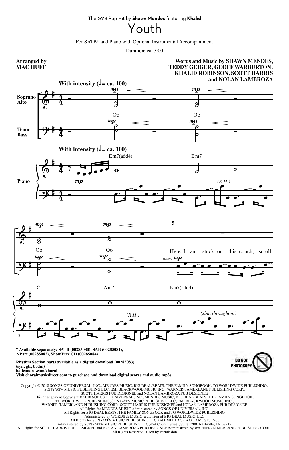 Produktbild zu: Youth (feat. Khalid) (arr. Mac Huff)