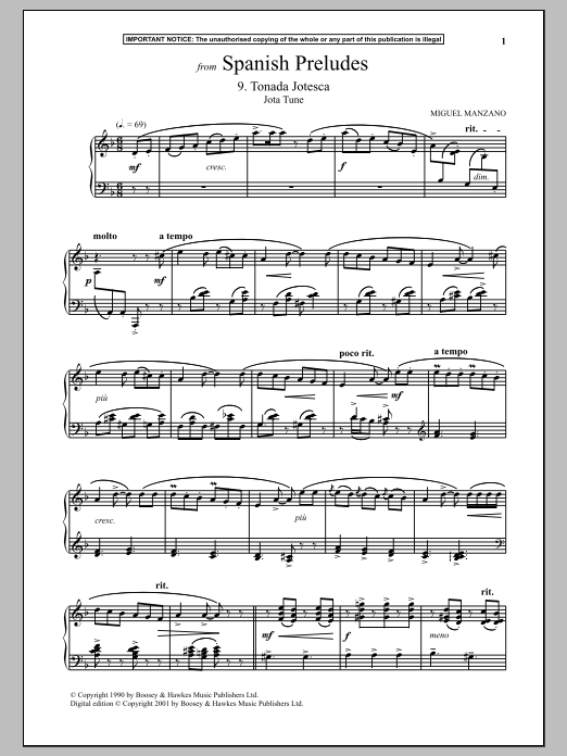 Product gallery: Page 1 of 1 Spanish Preludes, 9. Tonada Jotesca (Jota Tune), Miguel Manzano