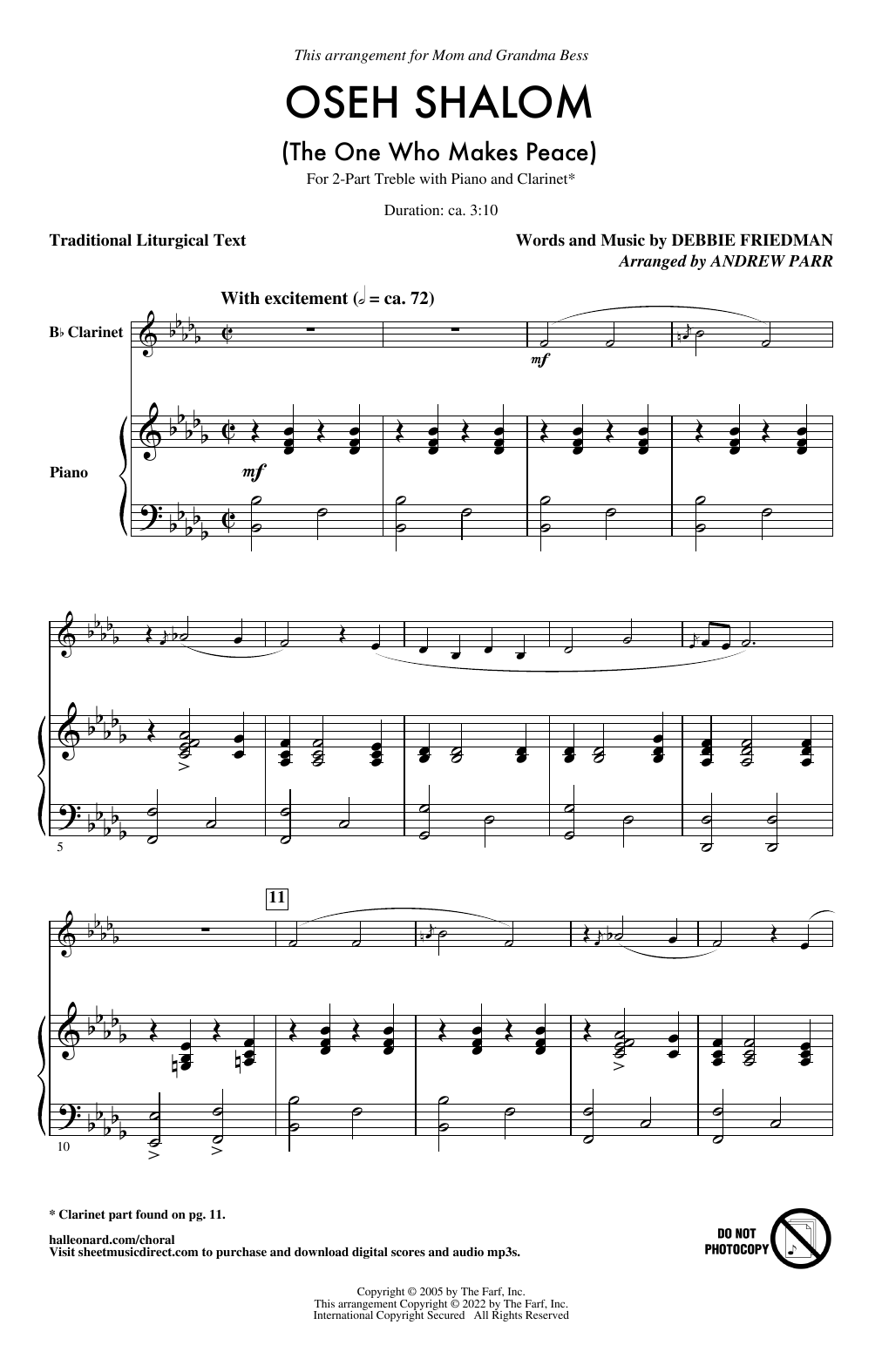 Product gallery: Page 1 of 1 Oseh Shalom (The One Who Makes Peace) (arr. Andrew Parr), Debbie Friedman
