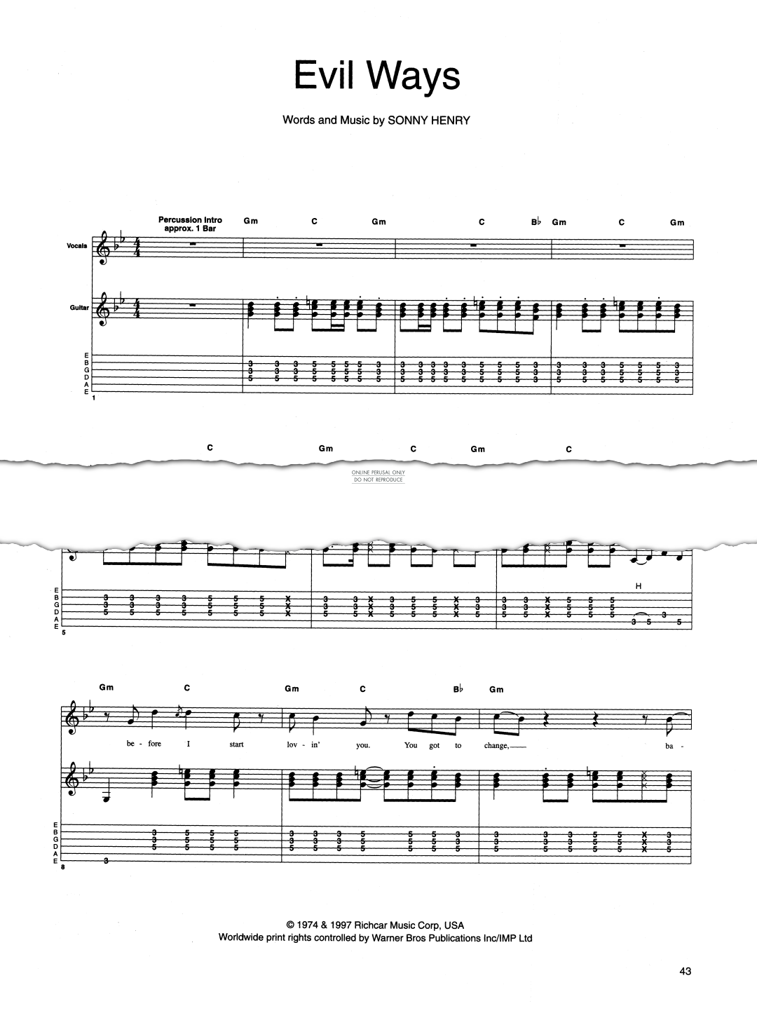 Evil Ways - sheet music by Santana - fbd-40130 | notendownload