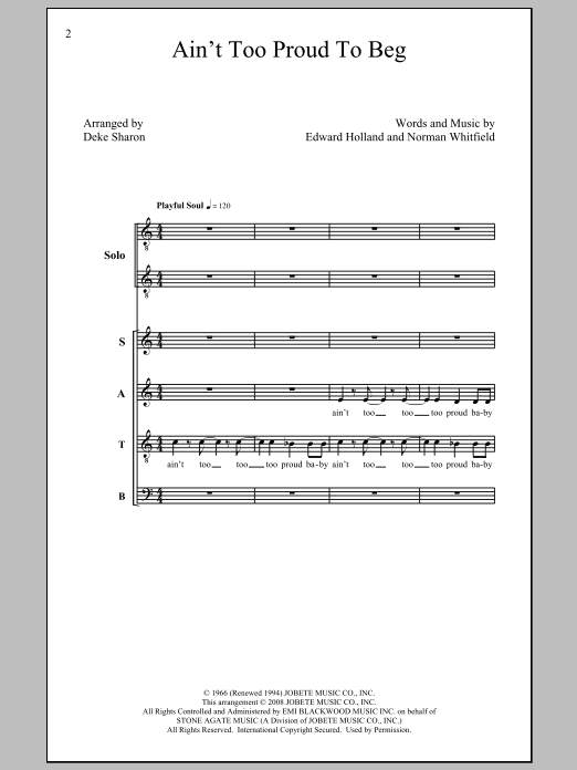 Product picture to: Ain't Too Proud To Beg (arr. Deke Sharon)