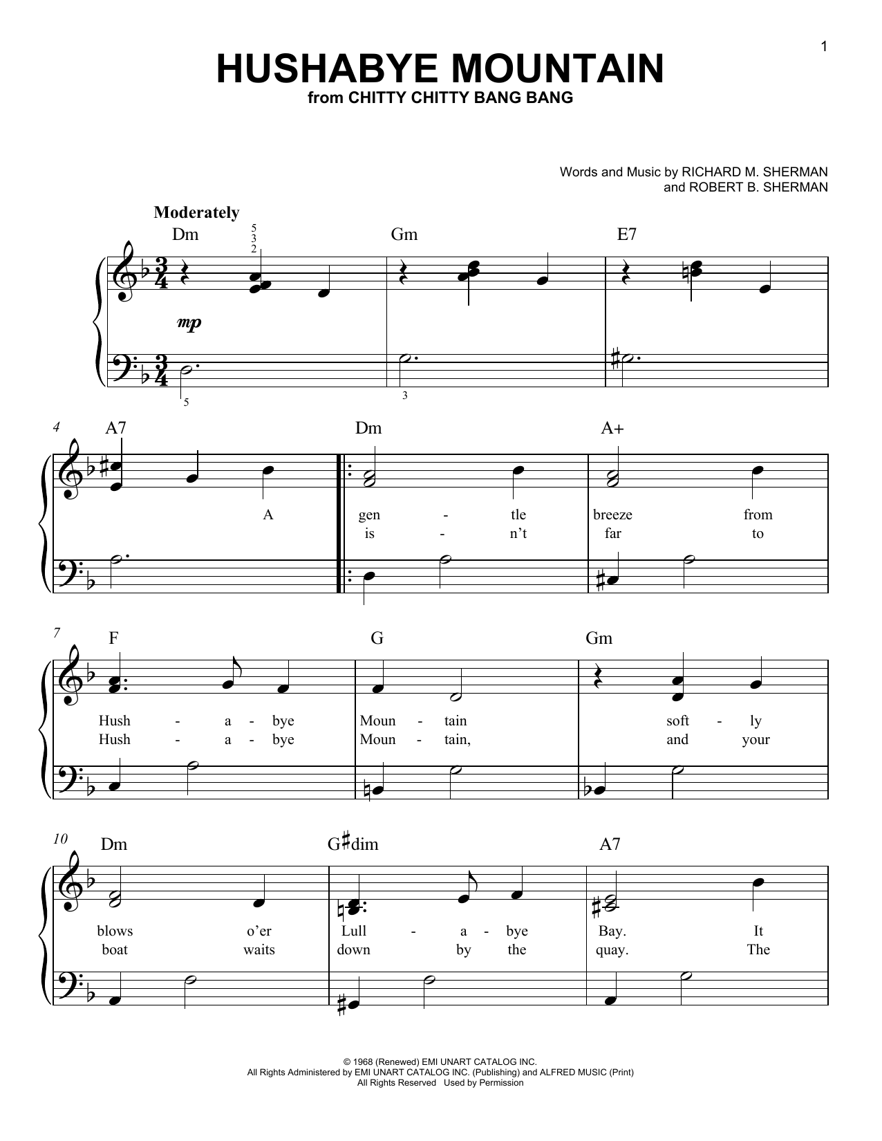 Produktgalerie: Seite 1 von 1 Hushabye Mountain (from Chitty Chitty Bang Bang), Sherman Brothers, Klavier