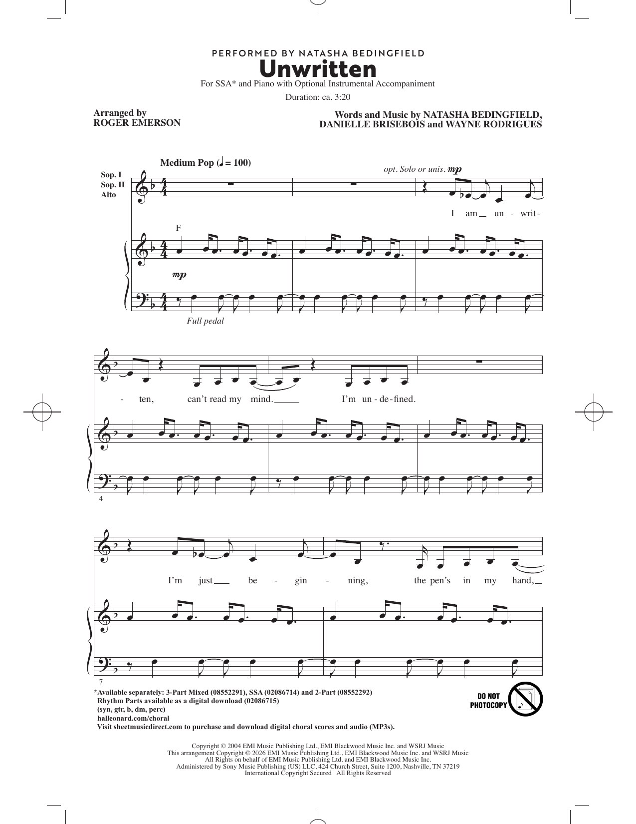 Produktbild zu: Unwritten (arr. Roger Emerson)