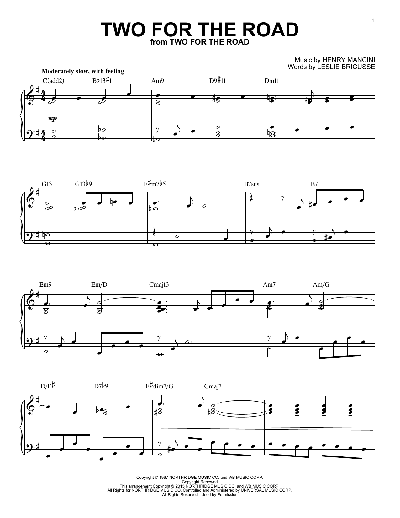 Produktbild zu: Two For The Road [Jazz version] (arr. Brent Edstrom)