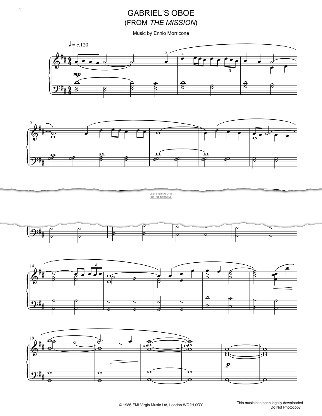 Produktbild zu: Gabriel's Oboe (from 'The Mission')