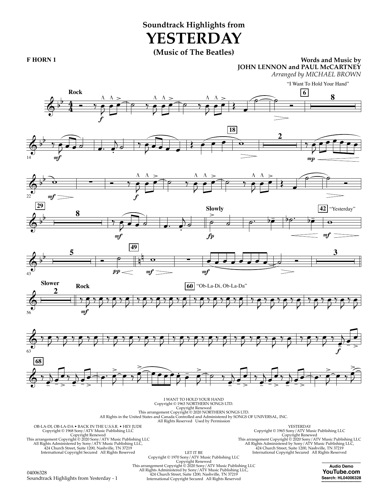 Produktgalerie: Seite 1 von 1 Highlights from Yesterday (Music Of The Beatles) (arr. Michael Brown) - F Horn 1, The Beatles, Ensemble