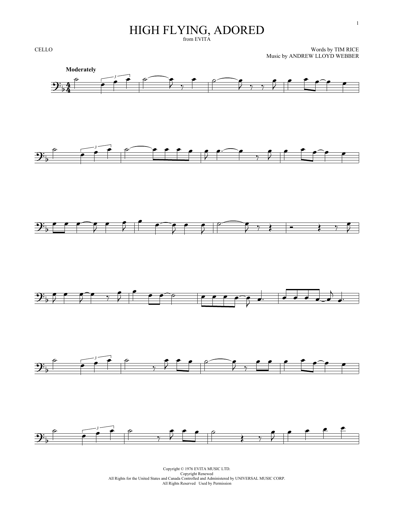 Produktgalerie: Seite 1 von 1 High Flying, Adored (from Evita), Andrew Lloyd Webber, Violoncello