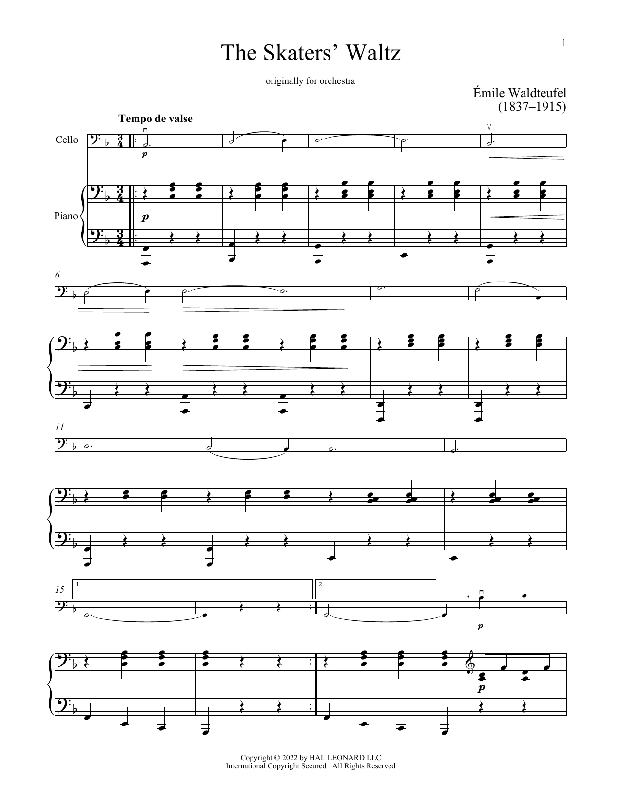 Produktgalerie: Seite 1 von 1 The Skaters Waltz, Emil Waldteufel, Klavier, Violoncello