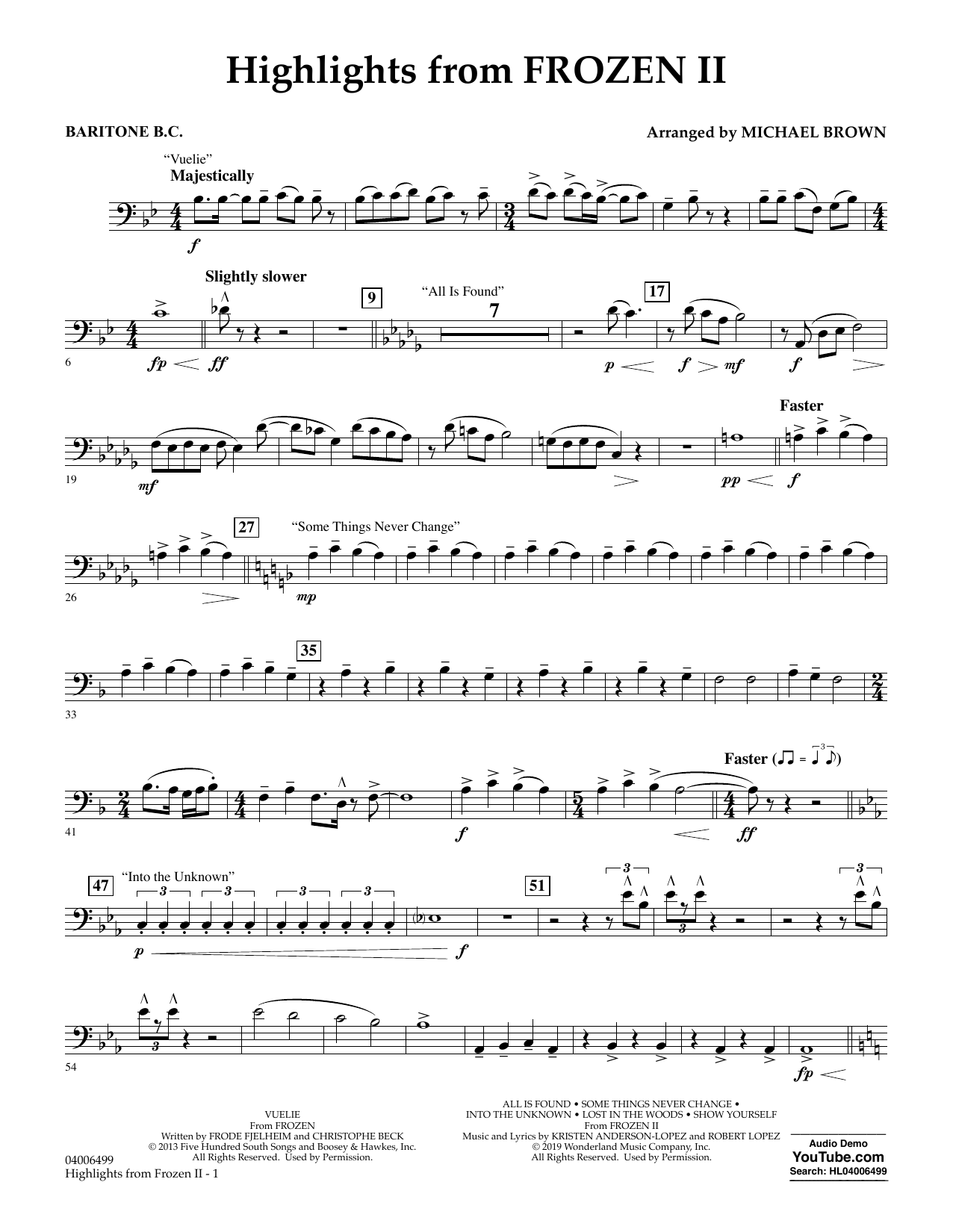 Produktbild zu: Highlights from Disney's Frozen 2 (arr. Michael Brown) - Baritone B.C.