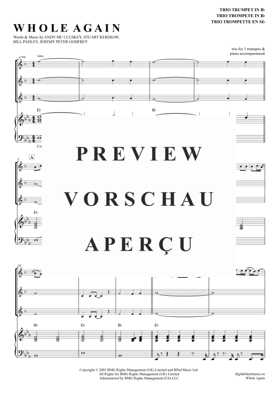 Produktgalerie: Seite 2 von 11 Whole Again, Atomic Kitten, (Trompeten Trio + Klavier)