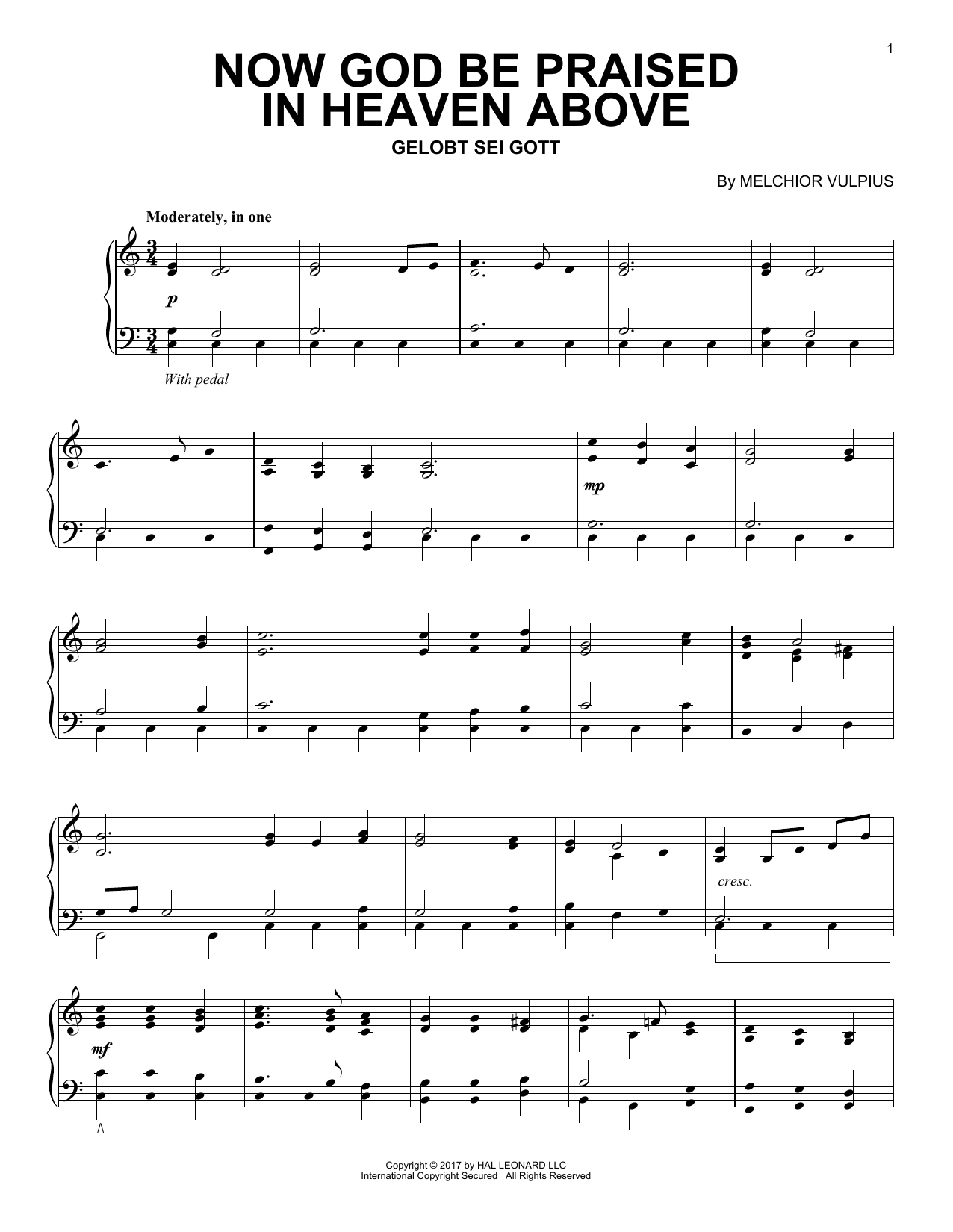 Product gallery: Page 1 of 1 Now God Be Praised In Heaven Above, Melchior Vulpius