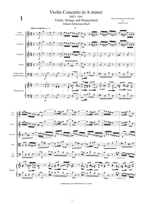 Product picture to: Six Violin Concertos for Violin, Strings and HarpsichordJohann Sebastian Bach