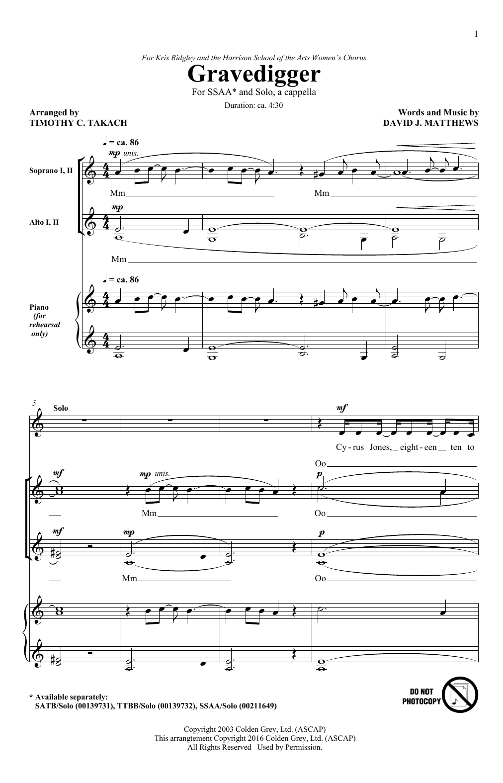 Produktgalerie: Seite 1 von 1 Gravedigger, Timothy C. Takach, Chor