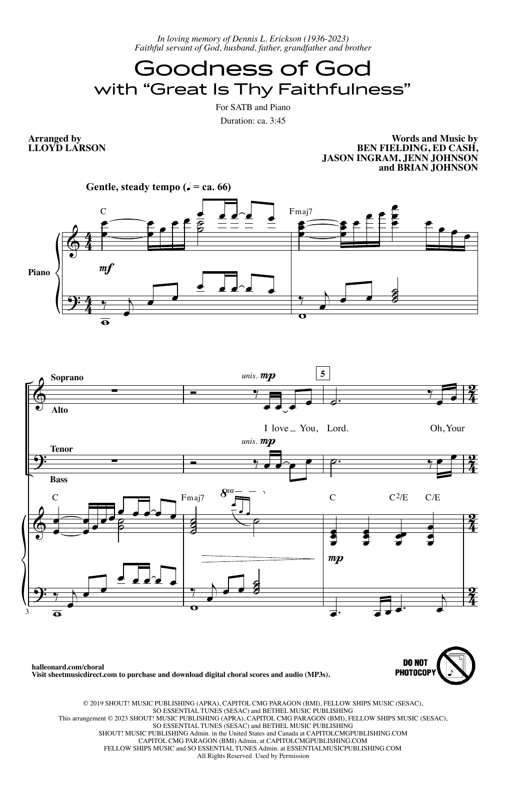 Product picture to: Goodness Of God (with "Great Is Thy Faithfulness") (arr. Lloyd Larson)