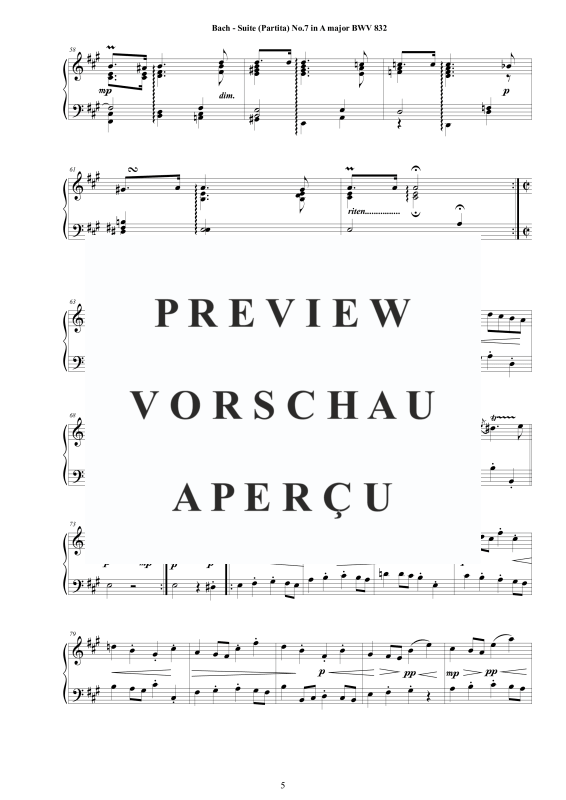 Produktgalerie: Seite 6 von 8 Piano Suite No.7 (Partita) in A-Dur BWV 832, , Klavier Solo