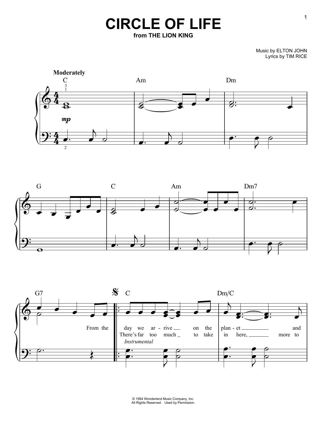 Produktbild zu: Circle Of Life (from The Lion King)