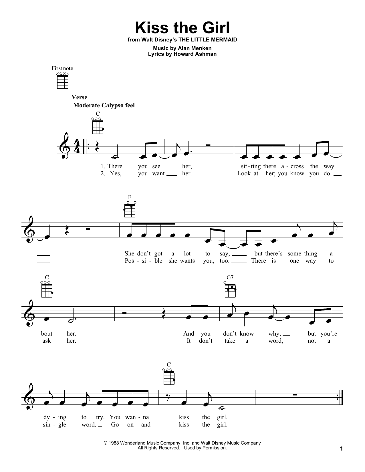 Product gallery: Page 1 of 1 Kiss The Girl (from The Little Mermaid), Alan Menken & Howard Ashman