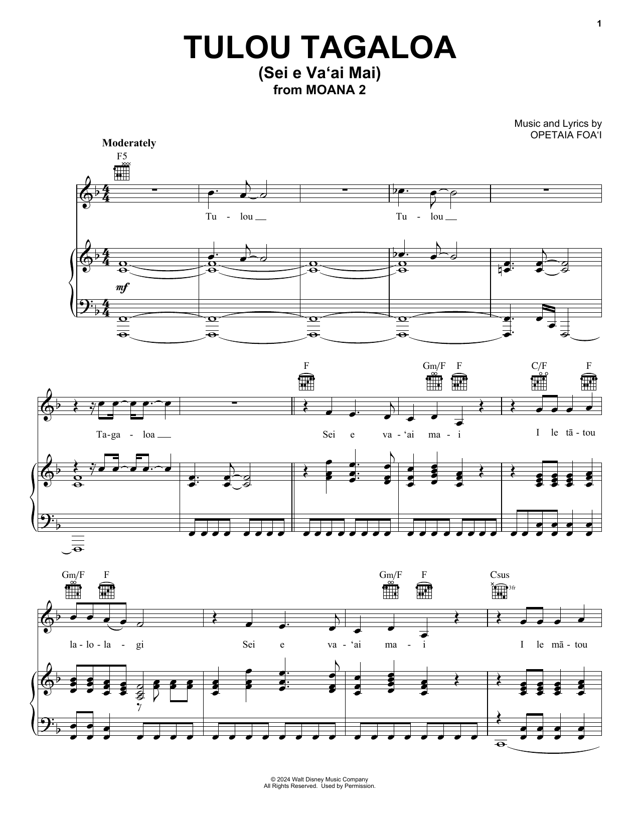 Produktbild zu: Tulou Tagaloa (Sei e Va'ai Mai) (from Moana 2)