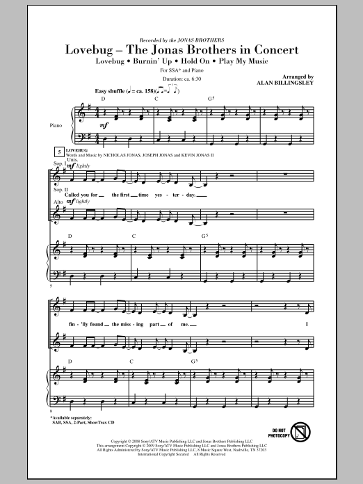 Produktgalerie: Seite 1 von 1 Lovebug - The Jonas Brothers In Concert (Medley), Alan Billingsley, Chor