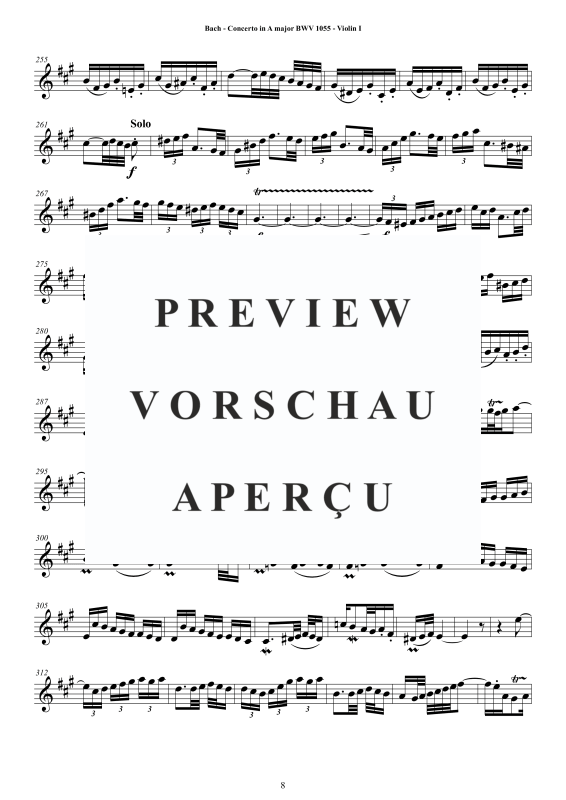 Product gallery: Page 9 of 11 Concerto in A-Dur BWV 1055, , String Quartet - Individual Parts