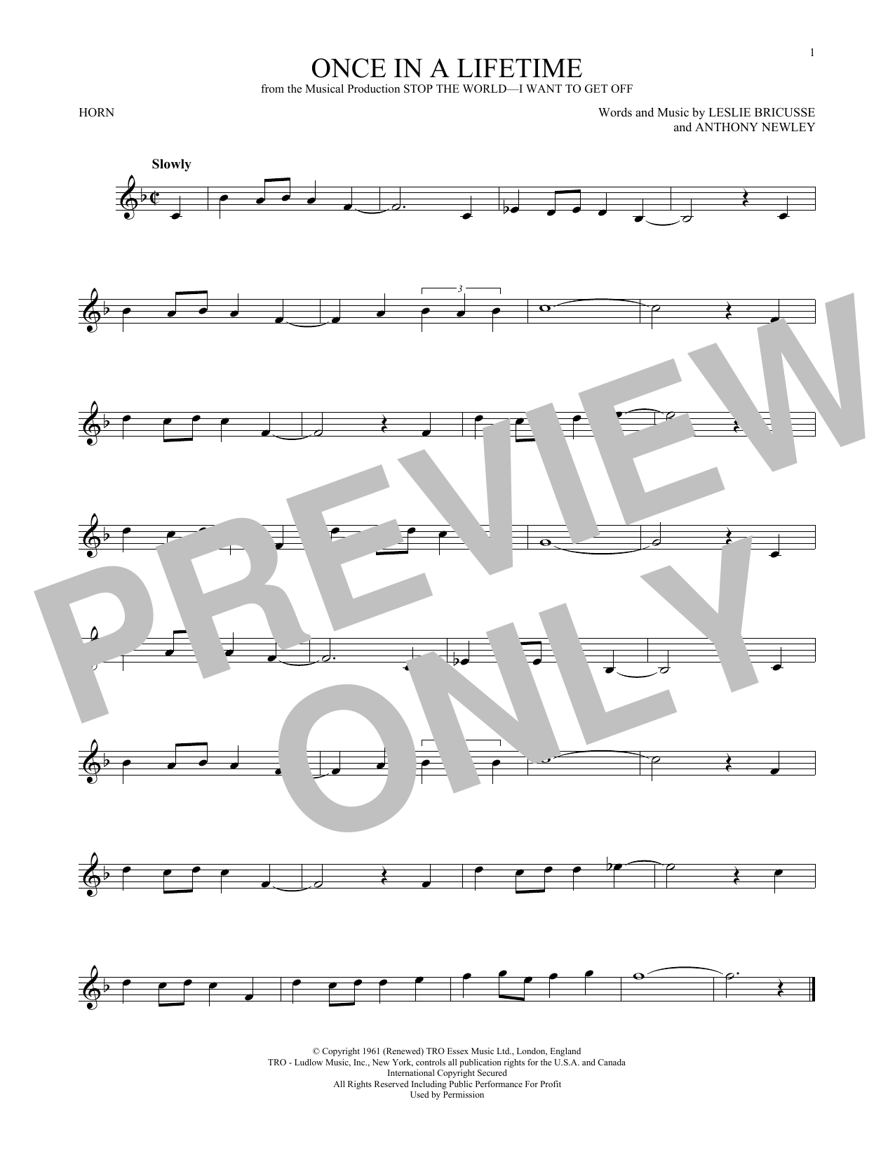 Produktgalerie: Seite 1 von 1 Once In A Lifetime, Leslie Bricusse, Horn