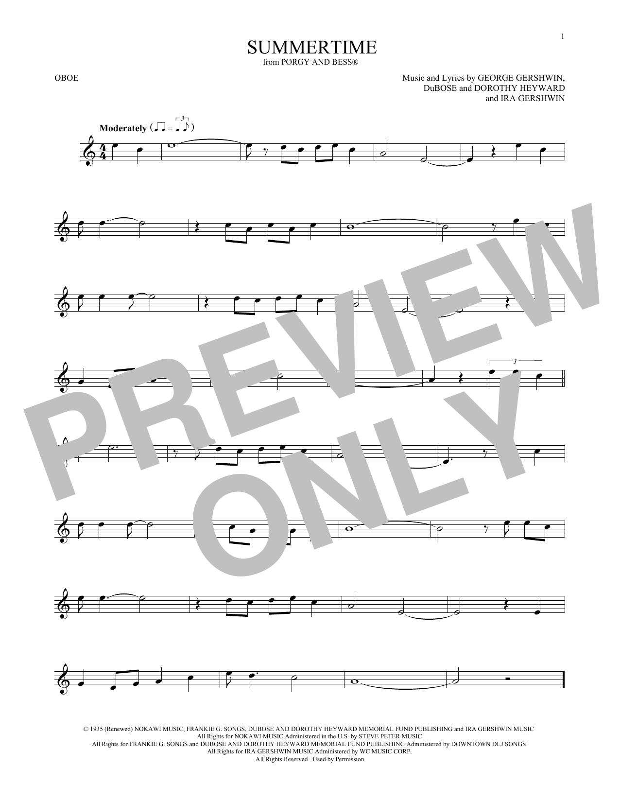 Produktgalerie: Seite 1 von 1 Summertime (from Porgy and Bess), George Gershwin, Oboe