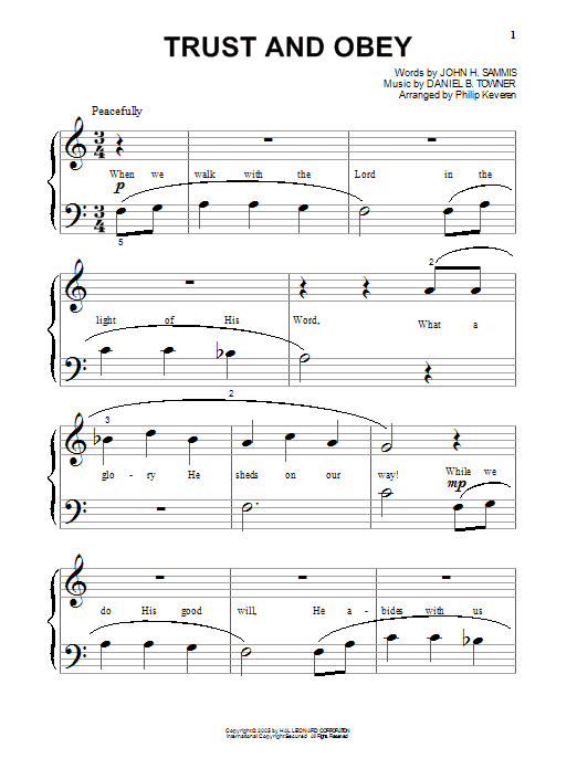 Produktgalerie: Seite 1 von 1 Trust And Obey (arr. Phillip Keveren), John H. Sammis, Klavier
