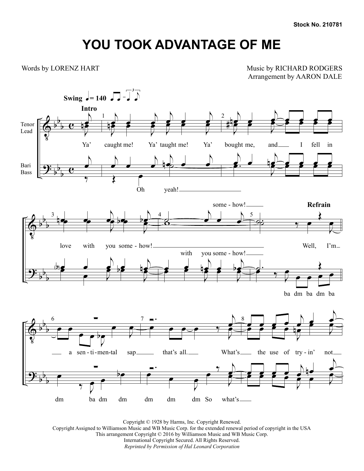 Product picture to: You Took Advantage of Me (arr. Aaron Dale)