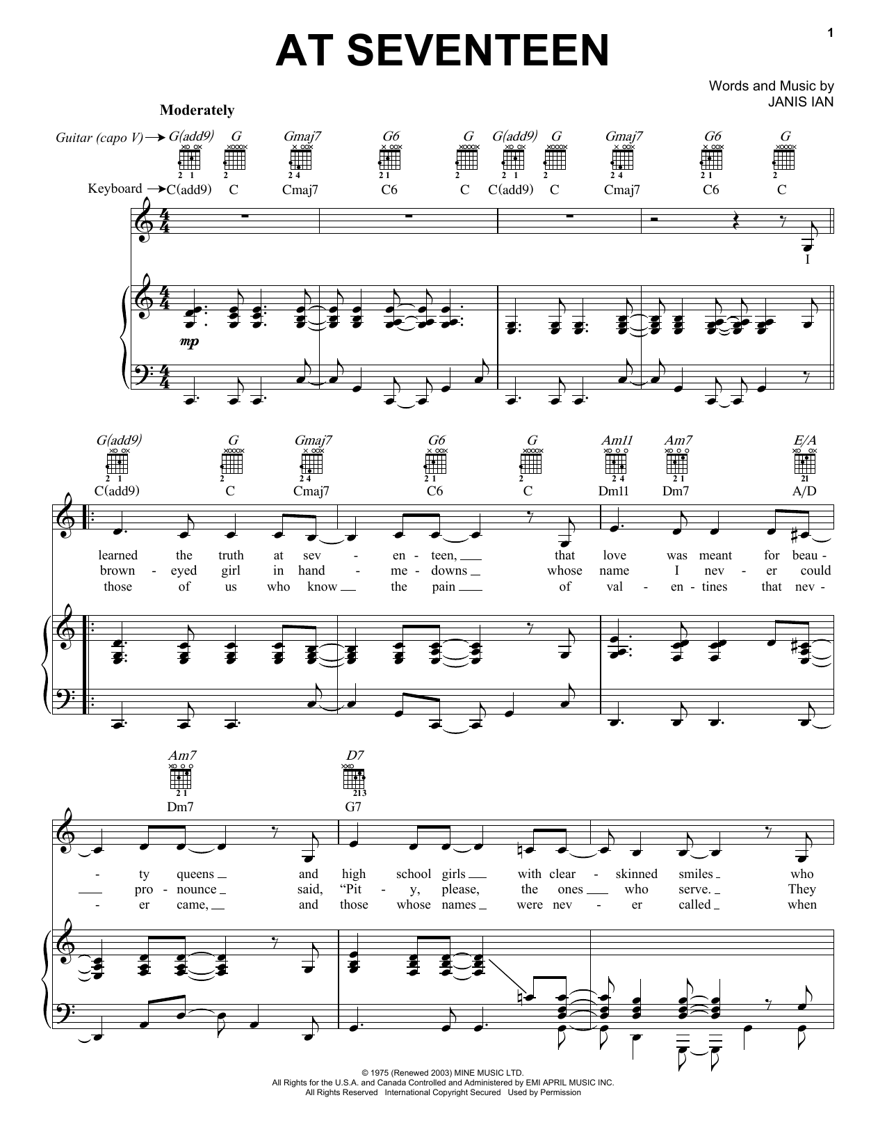 Produktgalerie: Seite 1 von 1 At Seventeen, Janis Ian, Gesang, Gitarre, Klavier
