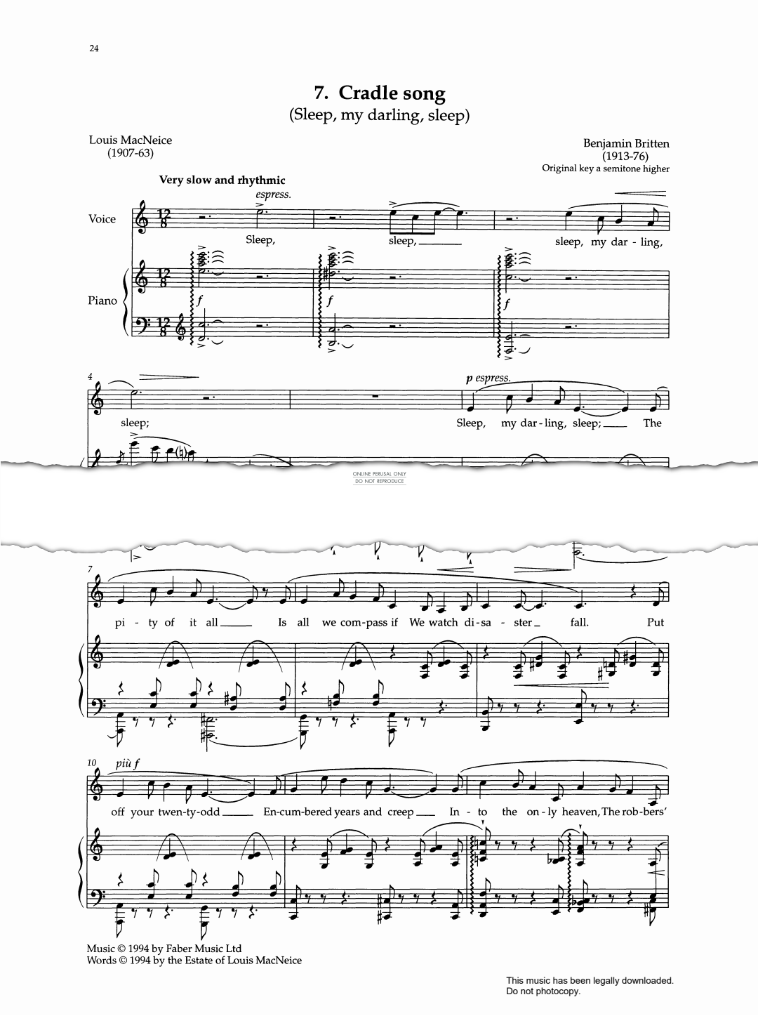 Produktgalerie: Seite 1 von 1 Cradle Song (from 'The Red Cockatoo & Other Songs'), Benjamin Britten, Gesang, Klavier