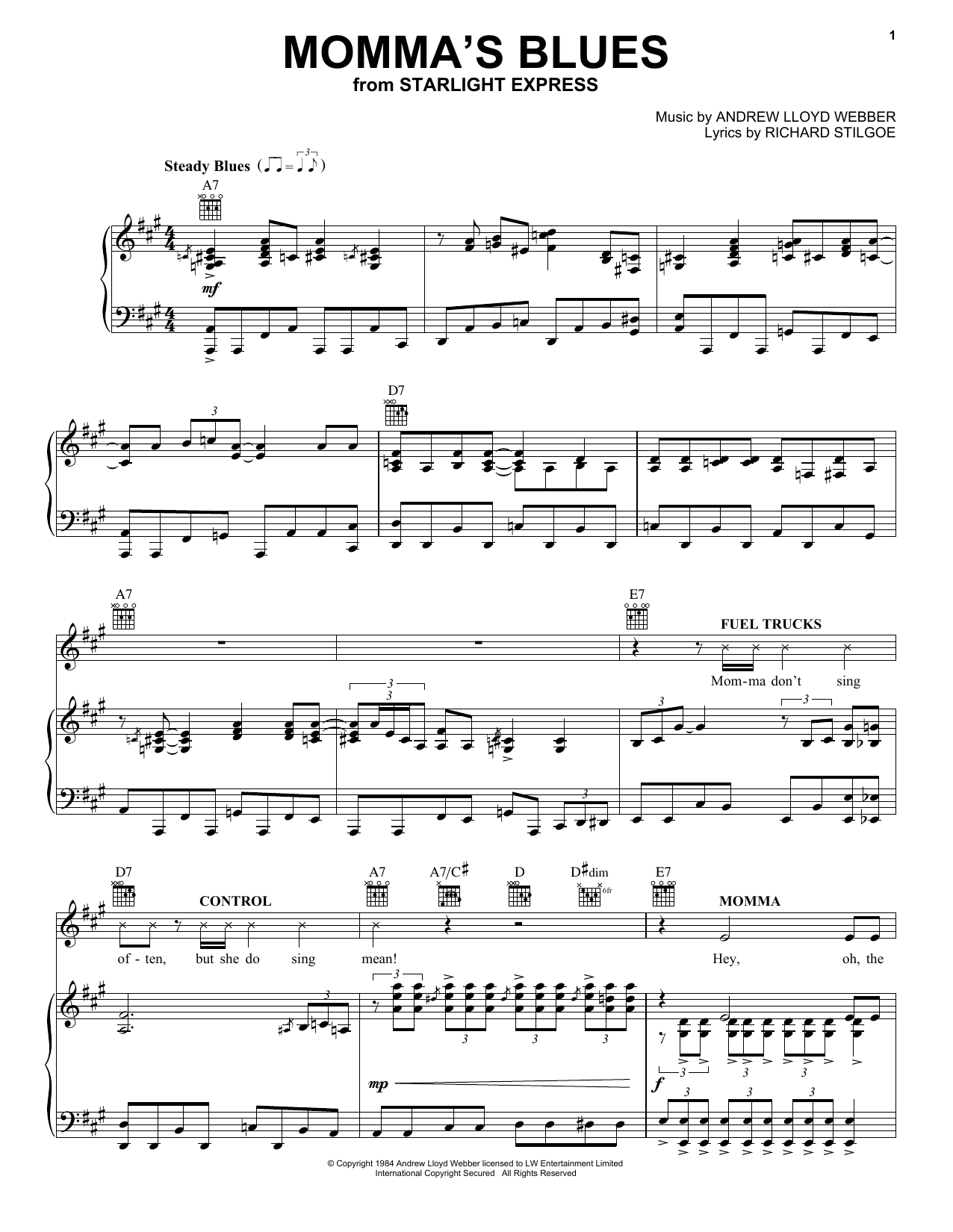 Produktgalerie: Seite 1 von 1 Momma's Blues (from Starlight Express), Andrew Lloyd Webber, Gesang, Gitarre, Klavier