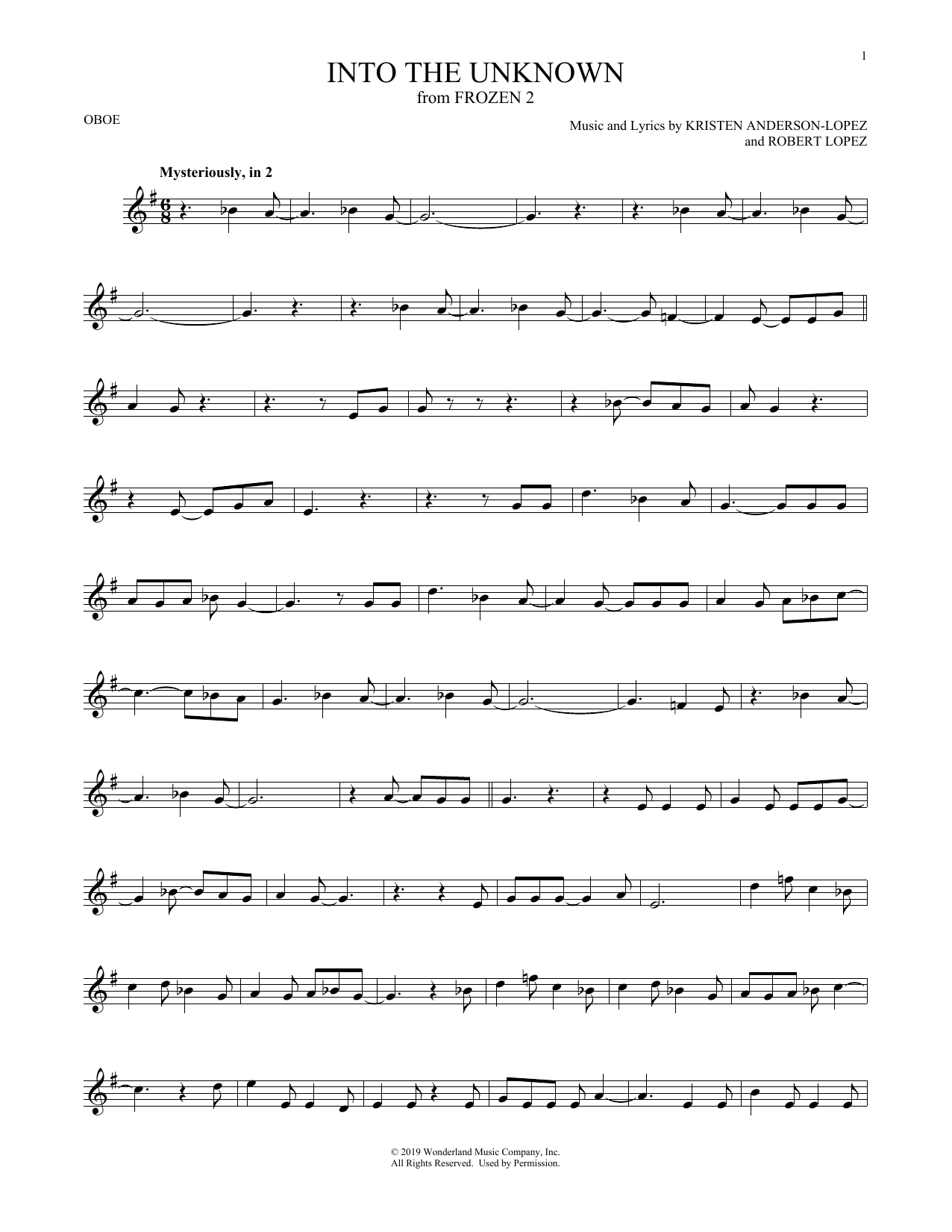 Produktgalerie: Seite 1 von 1 Into The Unknown (from Disney's Frozen 2), Idina Menzel and AURORA, Oboe