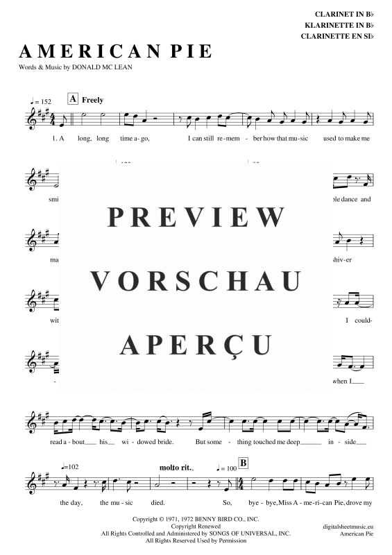 Product gallery: Page 2 of 8 American Pie , Mc Lean, Don, Clarinet in B-flat