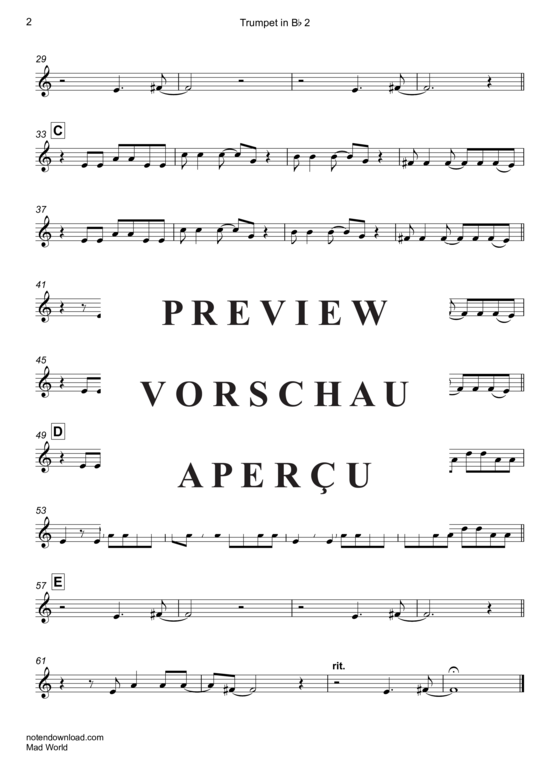 Product gallery: Page 9 of 10 Mad World , Andrews, Michael & Jules, Gary, (2x trumpet in B flat + piano, cello opt.)