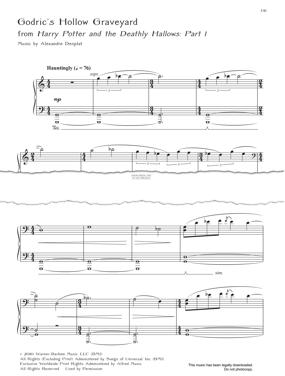 Produktgalerie: Seite 1 von 1 Godric's Hollow Graveyard (from 'Harry Potter And The Deathly Hallows: Part 1'), Alexandre Desplat, Klavier