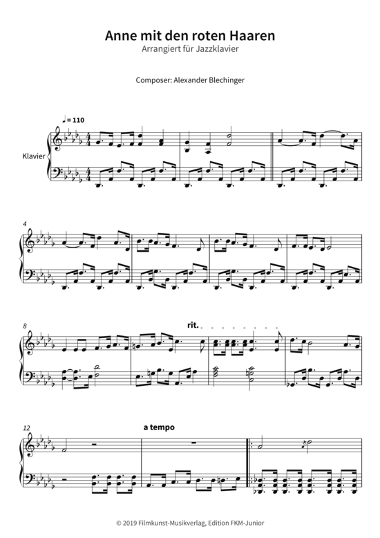 Produktbild zu: Anne mit den roten Haaren - Arrangiert für Jazzklavier Alexander Blechinger