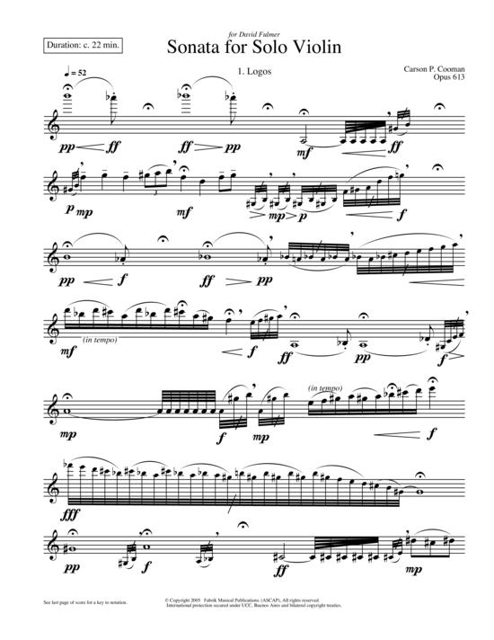 Product picture to: Sonata for solo violin Carson P. Cooman