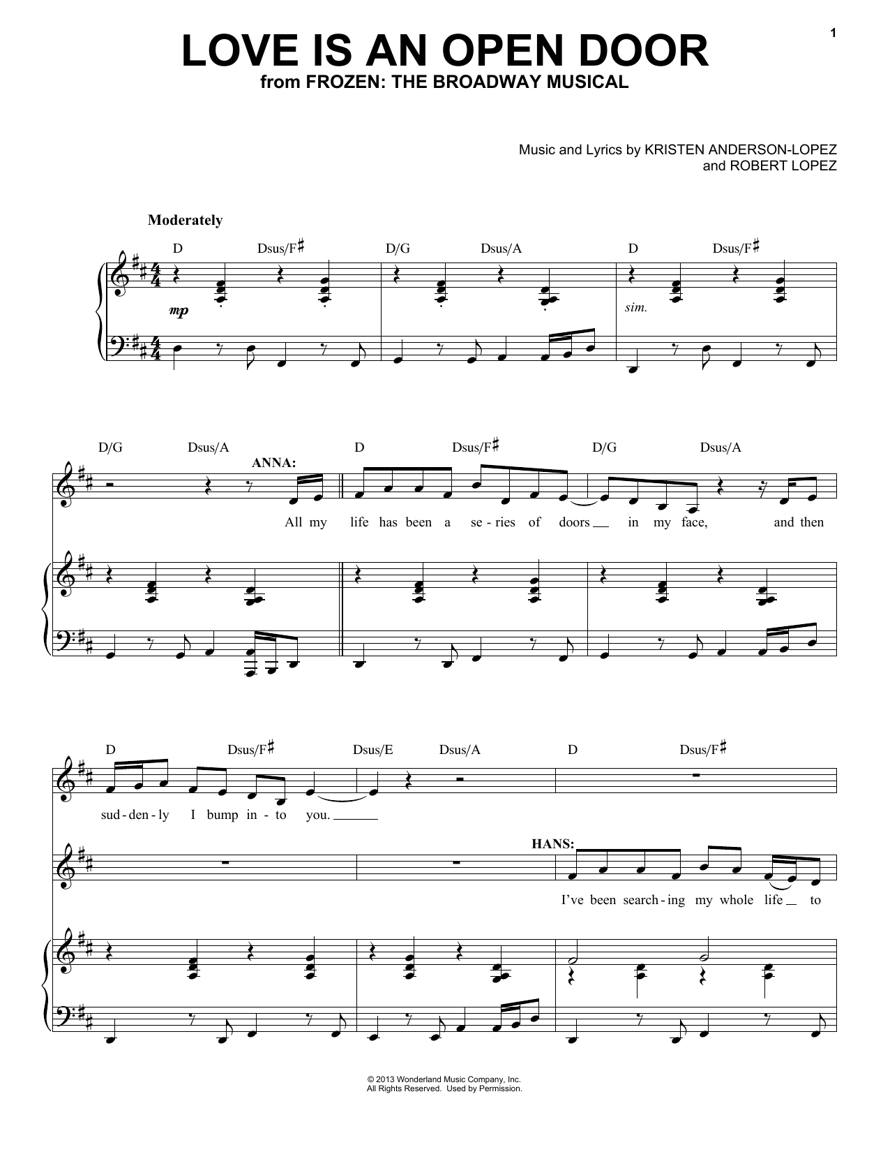 Produktbild zu: Love Is An Open Door (from Frozen: The Broadway Musical)