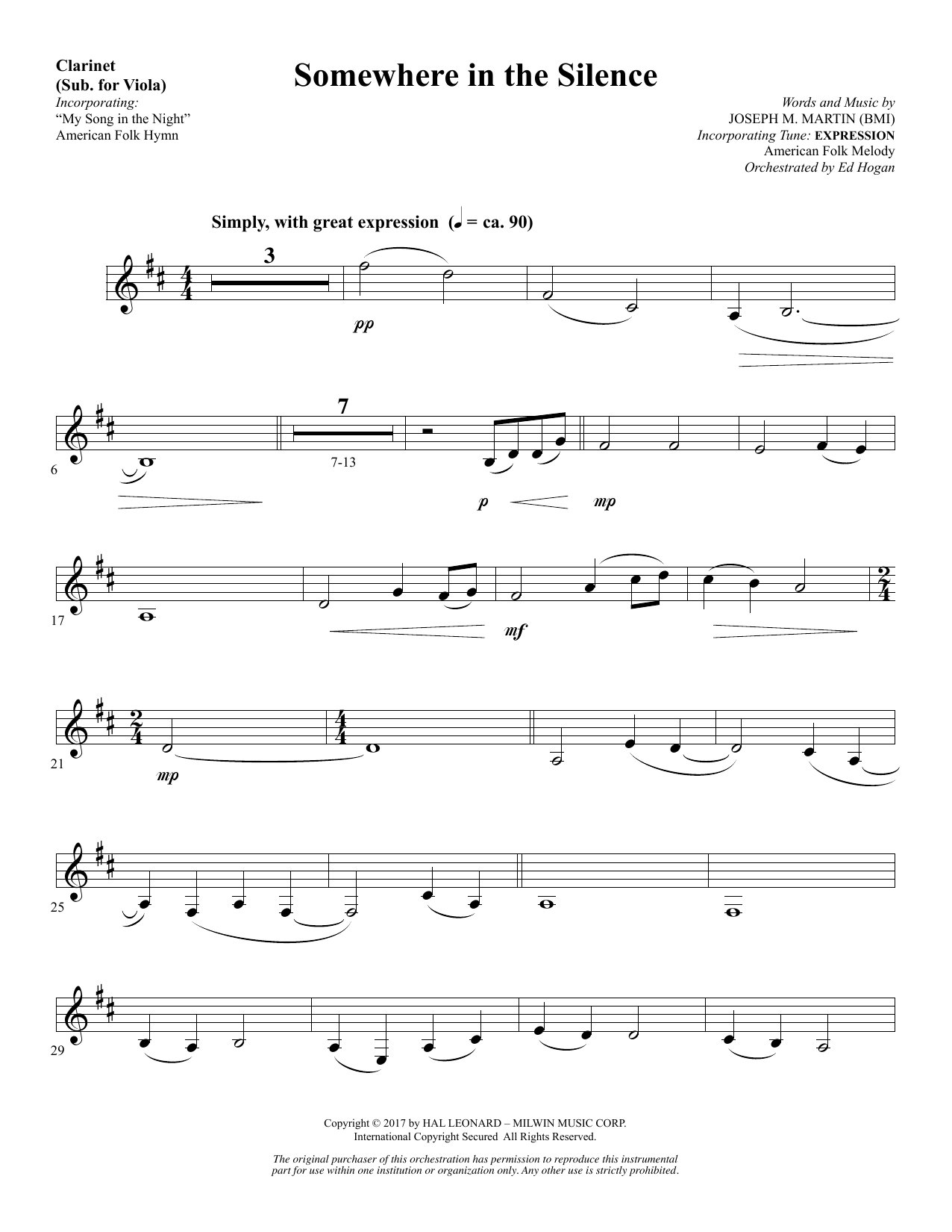 Produktbild zu: Somewhere in the Silence - Clarinet (sub Viola)