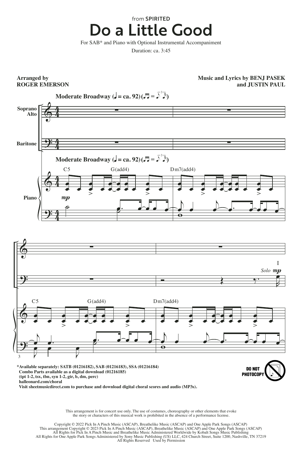 Product picture to: Do A Little Good (from Spirited) (arr. Roger Emerson)