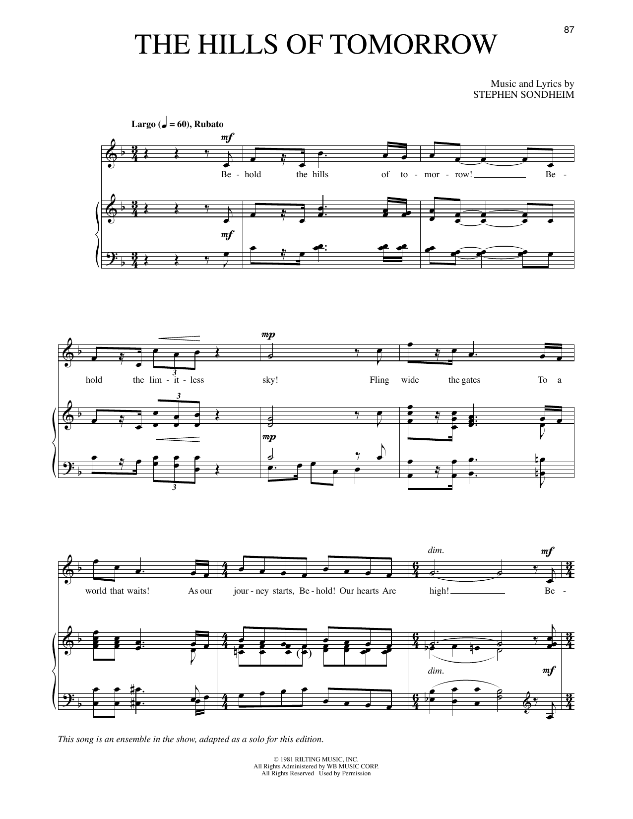 Produktbild zu: The Hills Of Tomorrow (from Merrily We Roll Along)